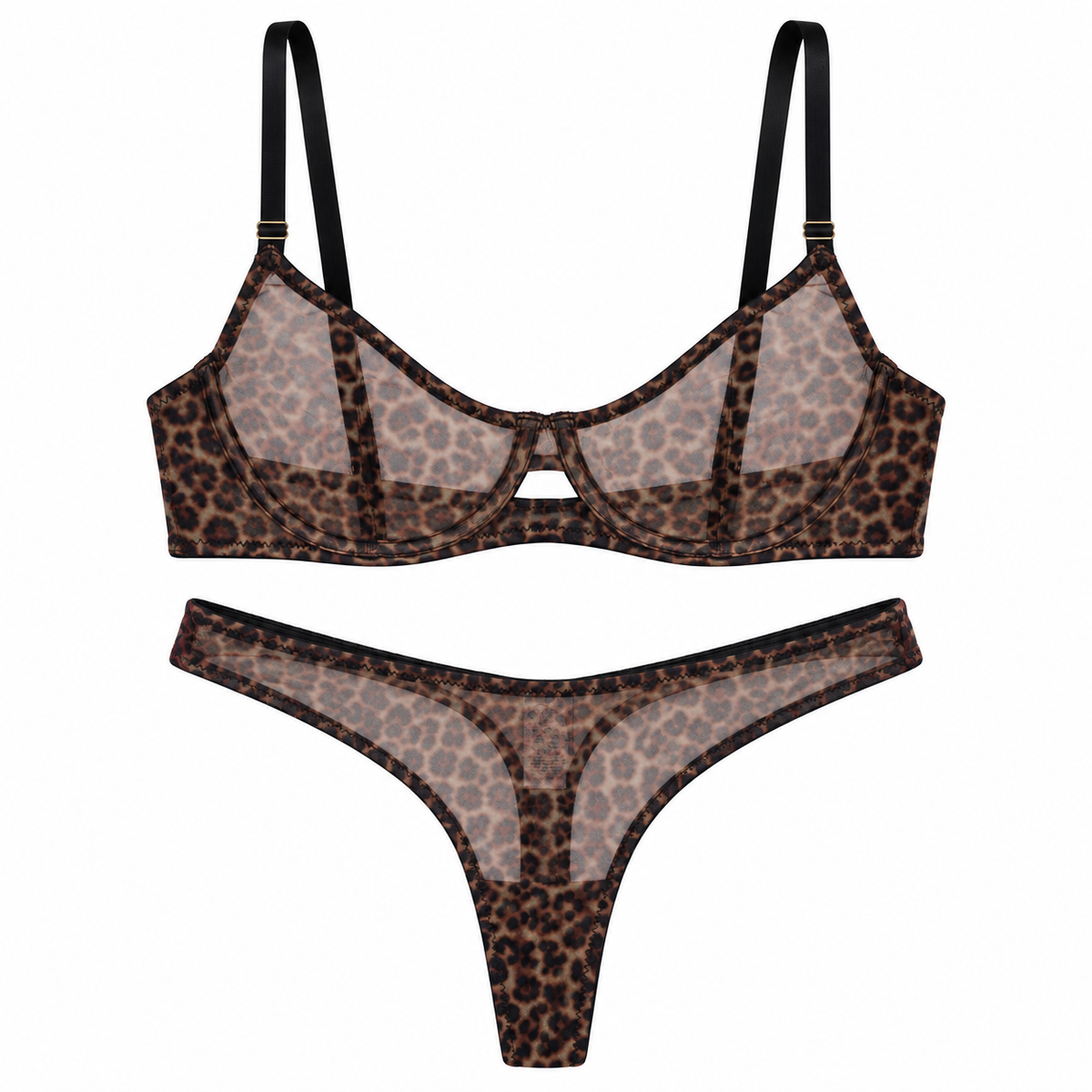 Second Nature sheer golden leopard mesh balconette bra and high-cut brief, Summer Rose The Label